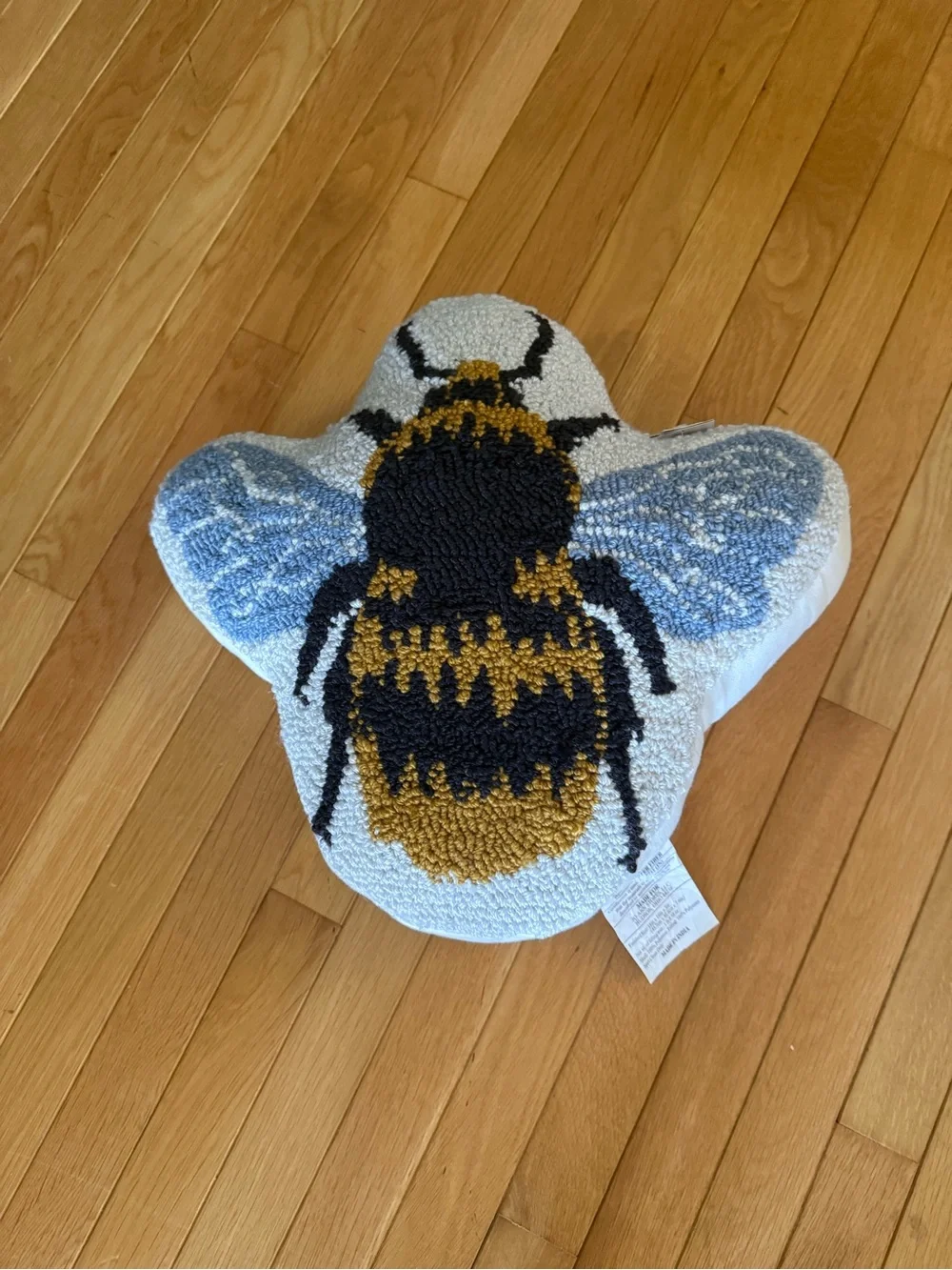 Handcrafted Bee Accent Pillow in Blue, Black & Gold